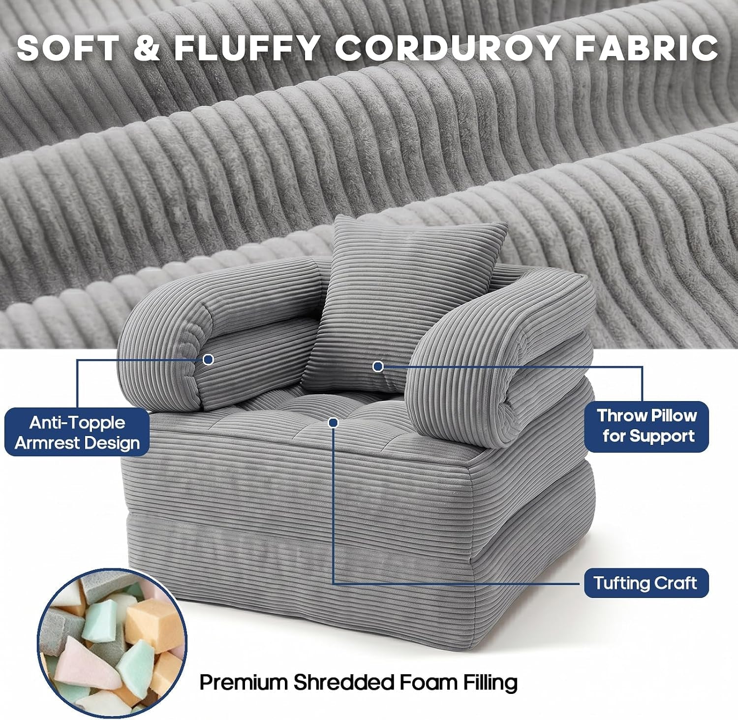 folding-sofa-bed-convertible-sleeper-chair-with-armrests-for-adults-foldable-corduroy-boneless-bed-3-in-1-portable-futon-couch-floor-sofa-with-pillow-for-bedroom-living-room-gray