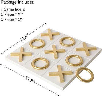 12X12 Inch Tic Tac Toe Wood Game Board Classic Coffee Table Decor Modern Wooden Travel Game for Family, White & Gold7