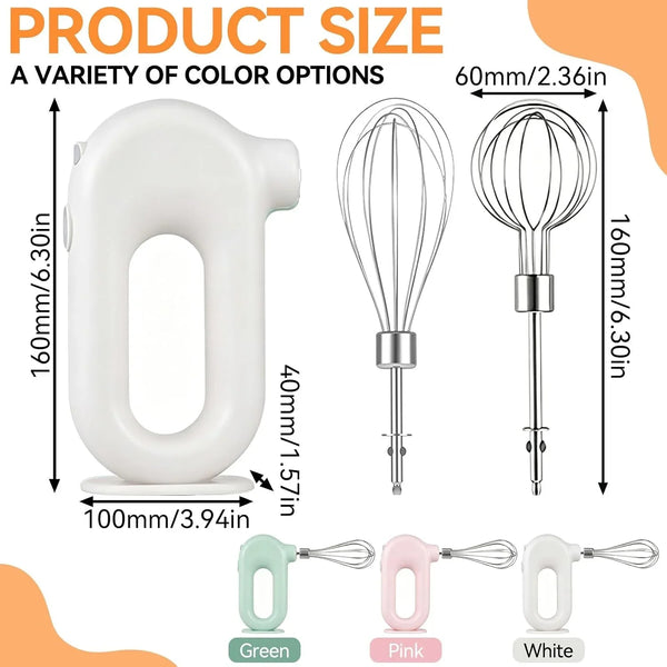 Cordless Hand Mixer, Electric Hand Whisk Portable Egg Beater Handheld Egg Beater Electric Handheld 4 Speed Adjustable Mini Hand Mixer Electric Mixer, USB Charing, 1500Mah(White)2