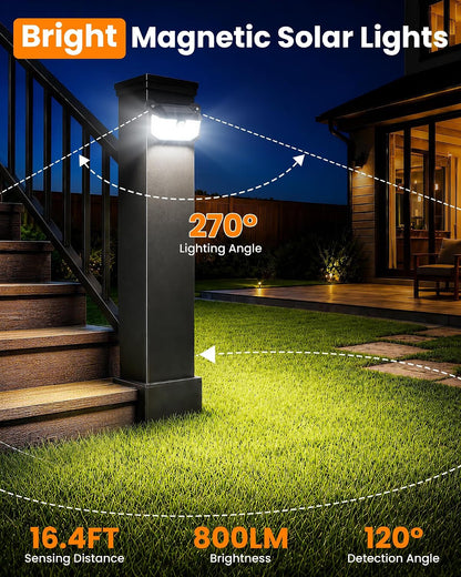 178 LED Magnetic Solar Lights Outdoor, 800LM Solar Motion Lights Outdoor with 2 Strong Magnets, IP65 Waterproof Solar Security Light for Metal Fence, Railing, Deck, Chain Link 2 Pack3