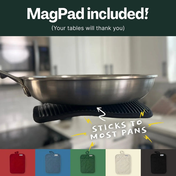Magnetic Oven Mitts & Pot Holder 3 Pc Set, High Heat Silicone Black | Heat Resistant to 500F, 2 Mini Mitts & 1 Hot Pad, Magnetic Storage, Non-Slip Grip, 100% Machine Washable, Premium Cotton3