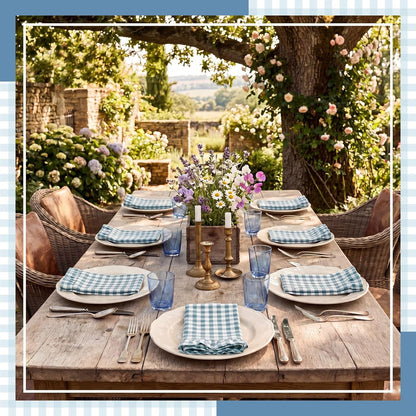 8 Pcs Blue Gingham Napkins Cotton Ruffle Checkered Napkin7