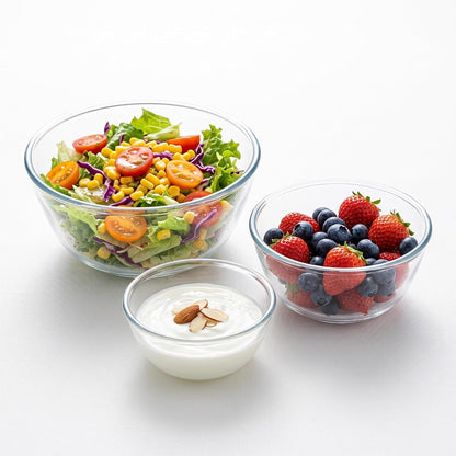 Glass Bowl Set of 3, Deep Sided Salad & Mixing Bowls,Stackable1