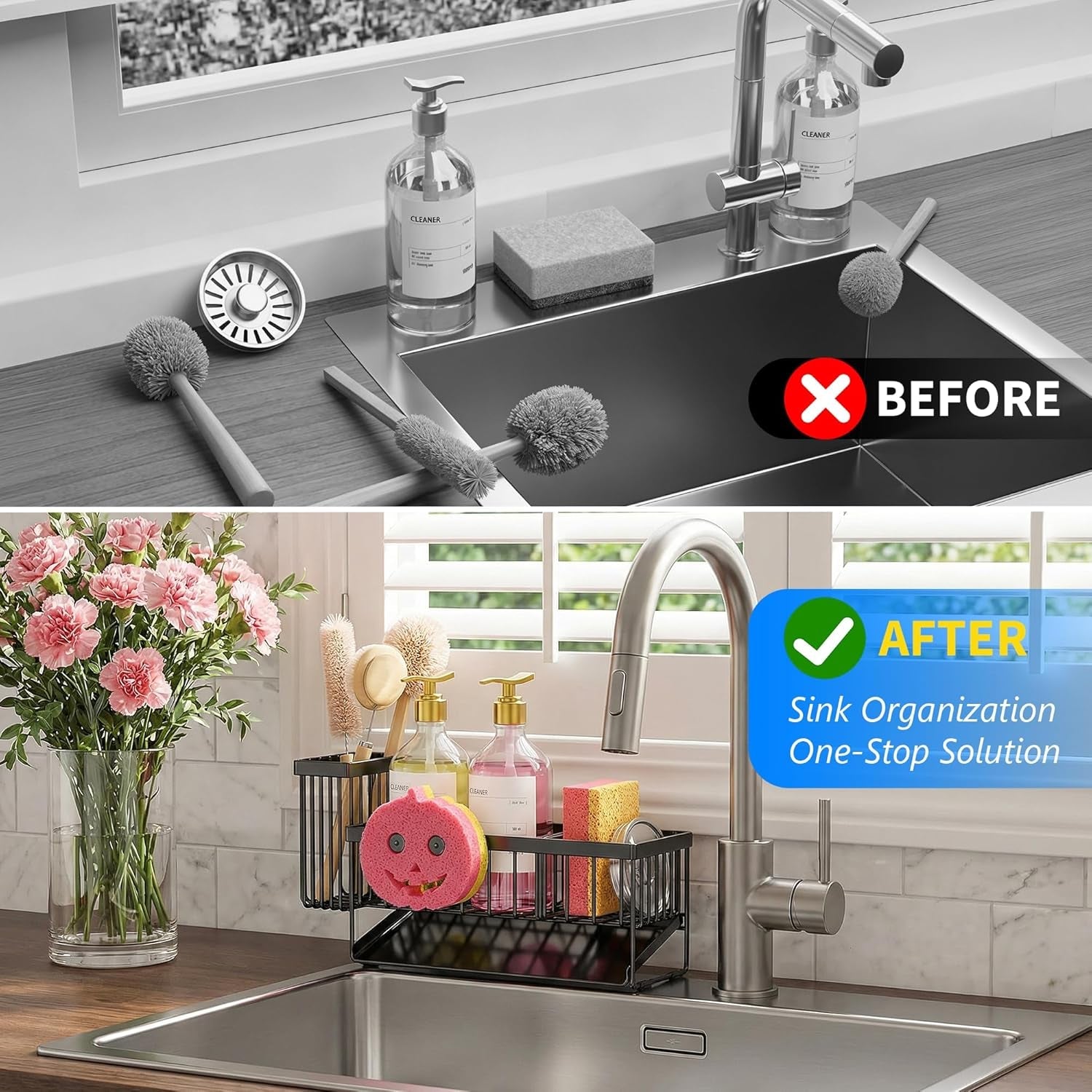 sponge-holder-for-kitchen-sink-smiley-face-sink-caddy-with-removable-brush-holder-self-draining-sponge-caddy-for-sponge-soap-dish-brush-scrubber-kitchen-essentials-and-gadgets