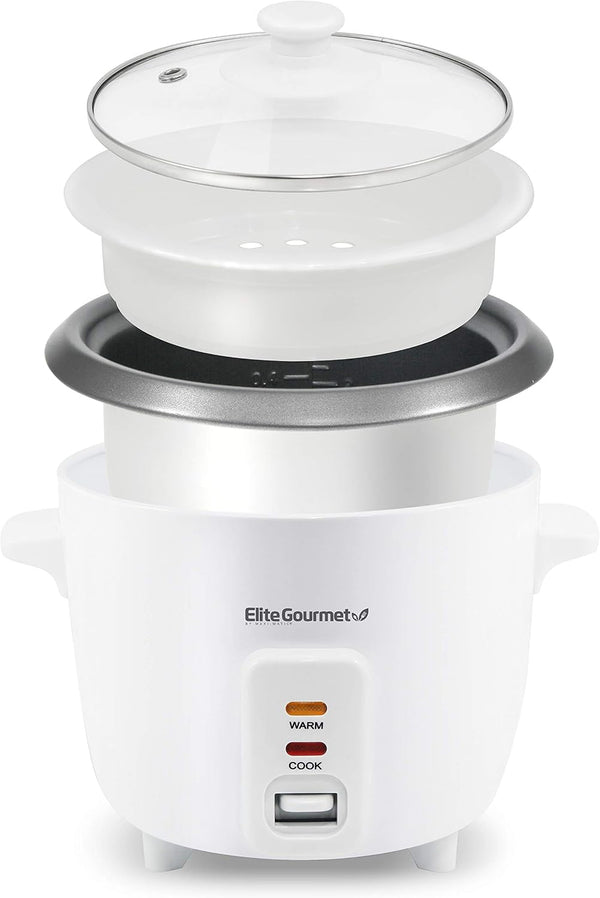 Rice Cooker & Steamer, Non-Stick Pot, White, 6 Cups Cooked | Includes Steam Tray - Keep Warm - 3 Cups Uncooked - Also Makes Soups, Stews, Grains and Cereals1