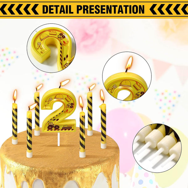 Number 2 Construction Birthday Candles, 17 Pcs Construction Cake Toppers3