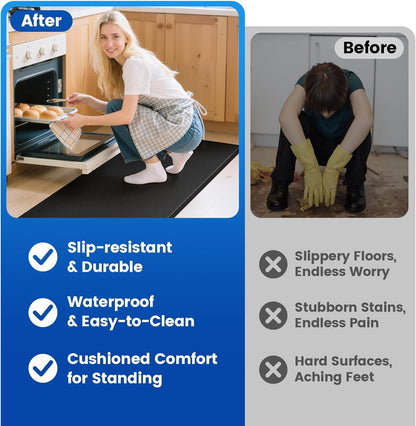 Kitchen Mats for Floor,3Pcs Cushioned Soft Kitchen Rugs | Non Slip anti Fatigue Mats for Floor,Waterproof Kitchen Sink Mat,Cushioned Standing and Comfort Mats for Office,Black7