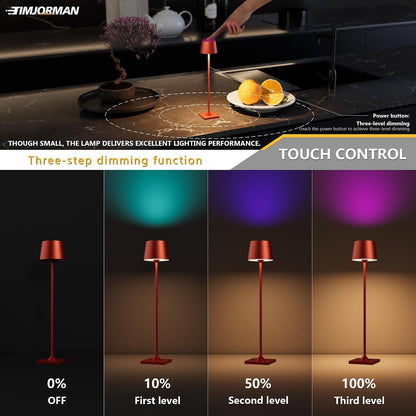 Compact Cordless Table Lamp, Rechargeable LED Night Light, Dual Light Source (RGB Top & Warm Bottom), Touch Control & Timer, Metal Lamp for Bedroom & Kids Room (Red 1-Pack)4