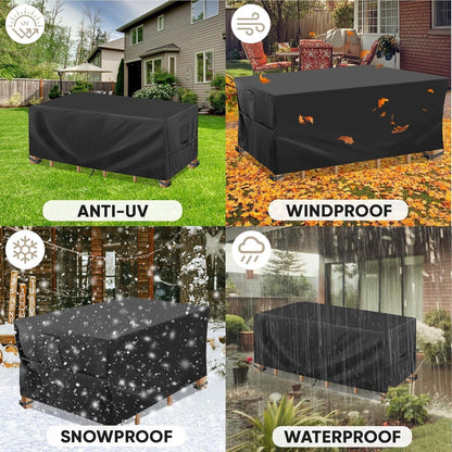 Patio Furniture Covers, Outdoor Furniture Covers Waterproof, Heavy Duty Oxford Patio Table Cover for Outdoor Table, Chair, Sofa, Desk (Black, 108"L X 82"W X 28"H)8