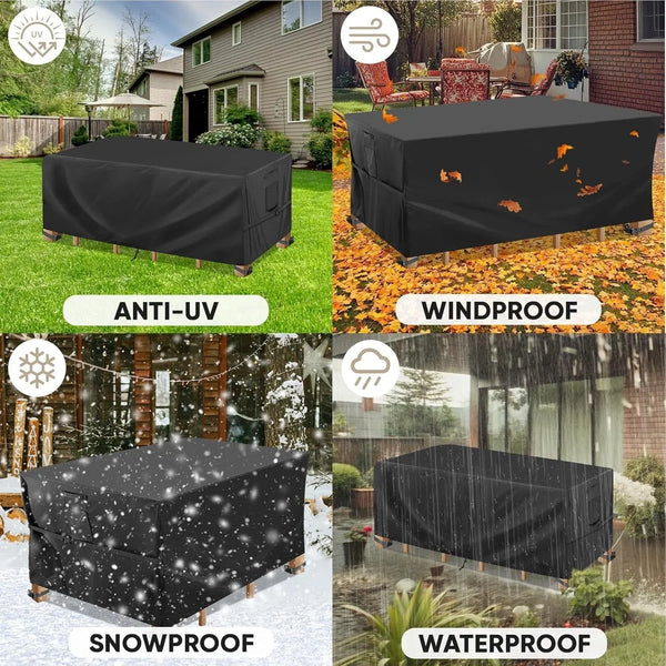 Patio Furniture Covers, Outdoor Furniture Covers Waterproof, Heavy Duty Oxford Patio Table Cover for Outdoor Table, Chair, Sofa, Desk (Black, 108"L X 82"W X 28"H)8