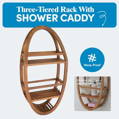 Moa Oval Teak Shower Organizer, Hanging Caddy with Hooks4