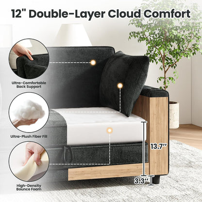 Convertible Sofa Bed, Loveseat Folding Floor Futon Sleeper Sofa, Pull Out Sofa Bed, Chenille Foldable Couch with Pillows, Cup Holders, Side Storage Pockets Living Room, Bedroom, Guest Room,Beige5