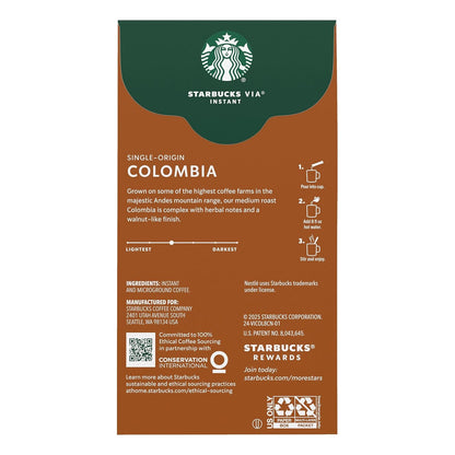 Starbucks via Ready Brew Colombia Coffee, 50-Count | 100% Arabica Instant Coffee Packets; Single-Origin Colombia Medium Roast; 1 Box, 50 Packets8