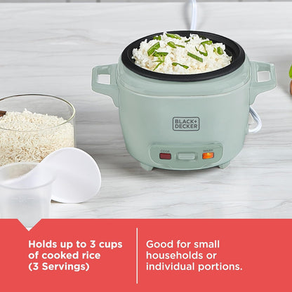 BLACK+DECKER 3-Cup Rice Cooker with Ceramic Pot, Surf Spray | Compact Rice Cooker with Ceramic Nonstick Pot, Automatic Keep Warm and One-Touch Operation.4