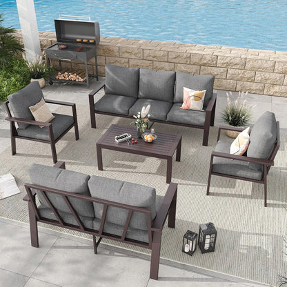 Aluminum Patio Furniture Set 5 Pieces Modern Patio Conversation Sets for Porch, Deck, Garden, 7-Seat Outdoor Furniture Metal Sofa Set with 4" Water-Resistant Cushion & Coffee Table,Gray1