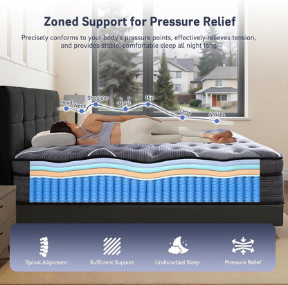 Full Mattress 12 Inch, Luxury Hotel-Level Cooling Hybrid Mattress in a Box | Upgraded Cooling Gel Memory Foam & Pocket Springs, Relieve Back & Waist Pain, Extra Back Support, Medium Firm,365-Night Trial2
