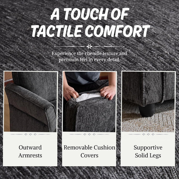 67" Loveseat Sofa, Chenille Fabric, Grey3