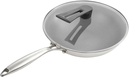 Stainless Steel Honeycomb Wok Pan, Flat Bottom Stir Fry Pan for Induction, Gas1