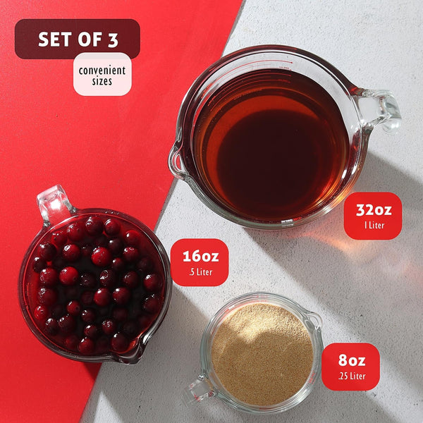 Glass Measuring Cups Set of 3 - Liquid Measuring Cups, Glass Measuring Cup Set - 1,2,4 Cup Measuring Cup - Dishwasher Oven, Microwave Safe Measure Cups2