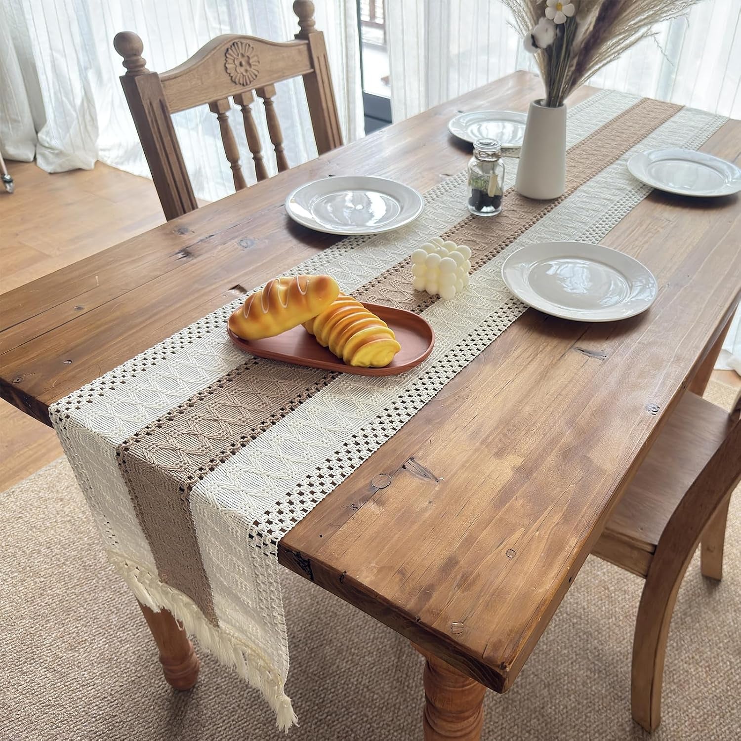 boho-table-runner-for-fall-home-decor-with-tassels-72-inches-farmhouse-rustic-cream-brown-table-runners-for-bohemian-kitchen-summer-dining-table12x72in-fringe-included