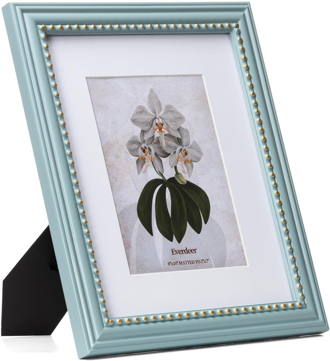 8x10-blue-picture-frame-engineered-wood-with-real-glass-gold-beaded-border-matted-to-5x7-vertical-and-horizontal-for-tabletop-or-wall-hanging