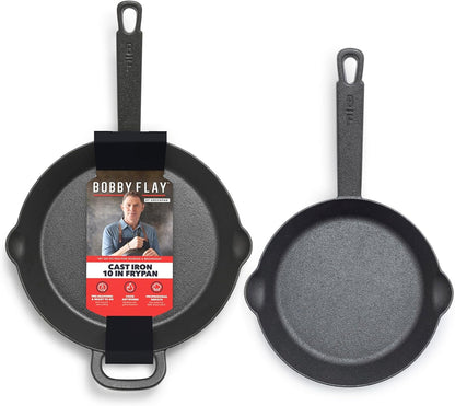 X Bobby Flay 2 Pack (8" & 10") Pre-Seasoned Cast Iron Skillet Set | Natural Nonstick with Use, Heavy Duty, Induction & All Stovetop Compatible, High Heat & Oven Safe, Indoor/Outdoor1