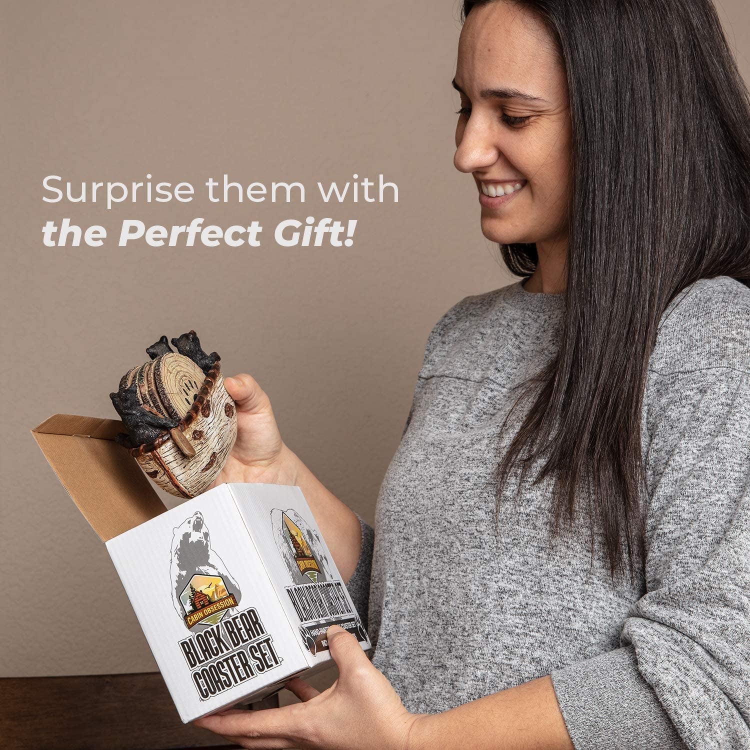 bear-coasters-set-of-6-full-size-rustic-coasters-in-handmade-canoe-with-adorable-black-bear-figurines-log-cabin-decorations-rustic-lodge-decor-for-the-home