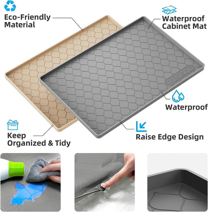 Waterproof under Sink Mat 34" X 22", Silicone Mat, Beige2