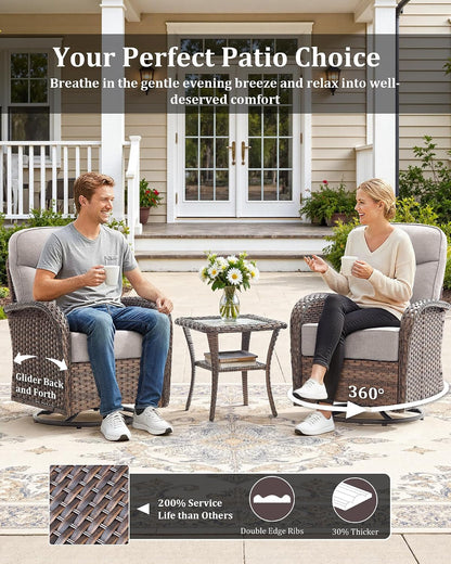 10-Piece Luxury Patio Furniture Set with 42.5" Fire Pit Table, Outdoor Wicker Sofa Couch & Swivel Rocker Chairs with 6-Inch Thick Cushion, Conversation Set for Poolside, Deck & Yard - Beige4