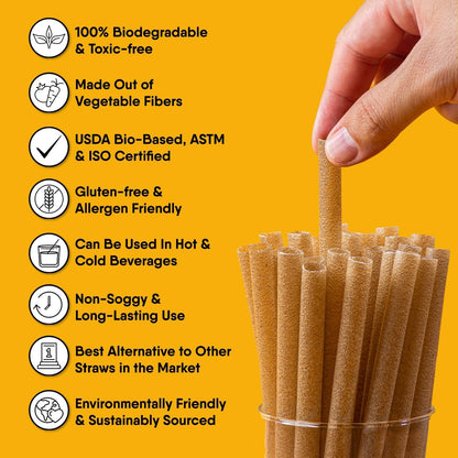 – 100 PCS of 8.25 Inches Unwrapped Biodegradable Straws – Made of Vegetable Fibers, Best Environment Friendly Drinking Straws for Hot and Cold Beverages5