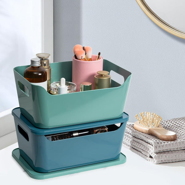 12 Pack 4.5L Storage Bins with Lids, Plastic Storage Baskets for Home Classroom Organization, Multi-Use Organizer Bins for Cabinet, Pantry, Drawer, Countertop or Shelves, Colorful Containers6