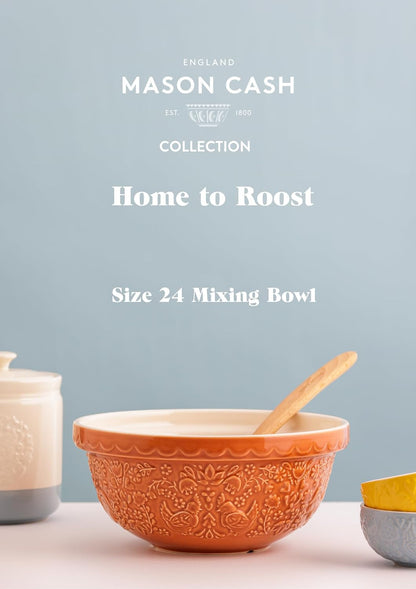 Home to Roost Mixing Bowl | 24Cm Earthenware Bowl with Embossed Hen & Cockerel Design | Classic Bakeware for Dough, Pastry & Cake Mixing | Dishwasher & Freezer Safe5