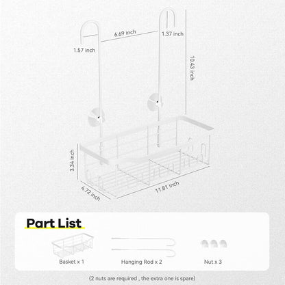 Shower Caddy Hanging, Organizer Hanging for Bathroom, Shower Basket with Hooks, Shower Storage, Shelf, Rack No Drilling for Faucet or Cross Bar (White)6