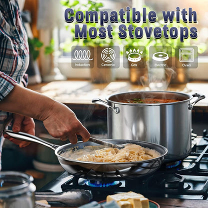 Fully Multi-Ply Clad Stainless Steel Pot & Pan Cookware Set | Saucepan, Steamer & Stockpot with Lids & Fry Pans. Fits Induction, Electric & Gas Cooktops. 10-Piece3