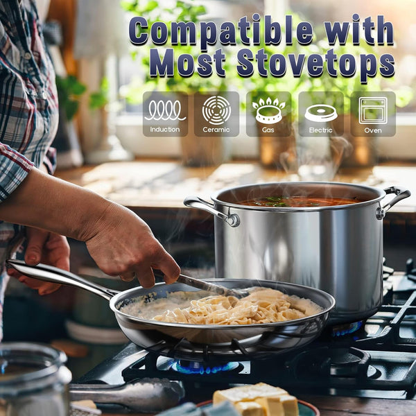 Fully Multi-Ply Clad Stainless Steel Pot & Pan Cookware Set | Saucepan, Steamer & Stockpot with Lids & Fry Pans. Fits Induction, Electric & Gas Cooktops. 10-Piece3