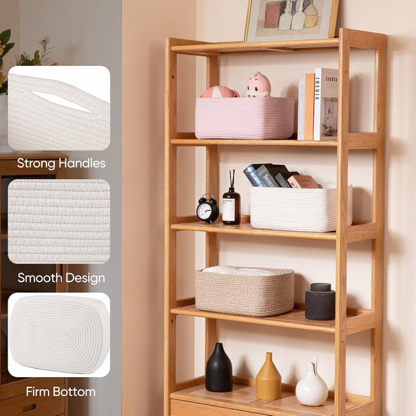 4 Pack 14.17 * 11.02 * 6.3IN Storage Baskets for Organizing Shelves, Woven Rope Baskets for Organizing Books, Clothes, Decorative Basket for Living Room, Nursery, Bedroom, Gift Basket, White3