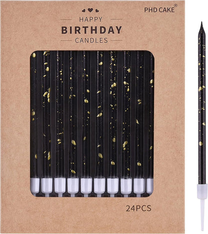 Black Gold Long Thin Birthday Candles, Cake Candles, Birthday Parties, Wedding Decorations, Party Candles1