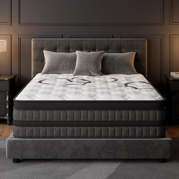 Queen Mattress 14 Inch Hybrid Mattress Euro Top Medium Firm for Back & Lumbar Support [New Version], 365 Night Trial, Individual Pocket Spring for Motion Isolation & Pressure Relief1