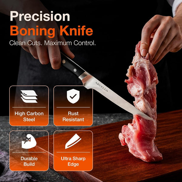 Boning Knife - 7-Inch Professional Deboning & Meat Trimming Knife for Home Cooking, Culinary Use - Full Tang High Carbon German Steel Blade, 58 HRC Ultra-Sharp Edge, Dishwasher-Safe G10 Handle2
