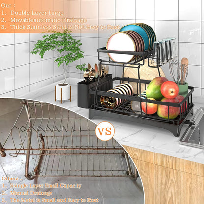 2-Tier Dish Drying Rack - Dish Rack with Auto Drain-To-Sink & Mat5