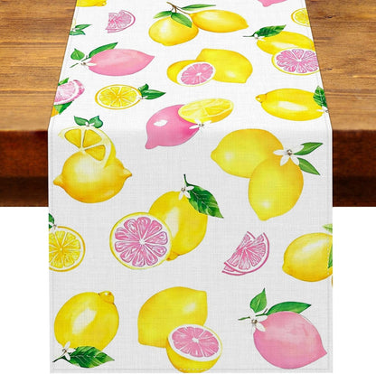 Pink Lemon Party Decorations Table Runner Summer Citrus Fruit Lemonade Theme Birthday Bridal Shower Home Kitchen Dining Room Table Decor1
