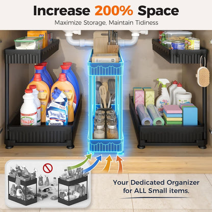 3-Pack 2-Tier L-Shaped under Sink Organizers with Sliding Drawers2