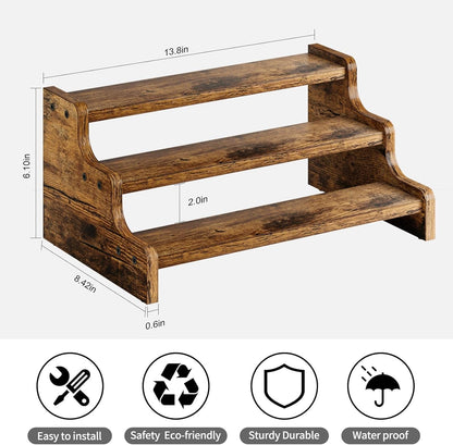 3-Tier Spice Rack, 13.8 Inch Wood Step Shelf Countertop Spice Storage Holder, Kitchen Pantry Cabinet Organizer Cupboard for Spice Bottles, Jars, Seasonings, Baking Supplies,Bathroom Organizer9