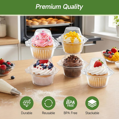 100 Pack Individual Cupcake Containers with Airtight Lids3