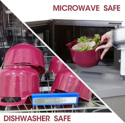 4 Pack Nesting Mixing Bowl Set with Pour Spout and Handle, Non-Slip Bottom, BPA Free Microwave & Dishwasher Safe(Deep Carmine)8