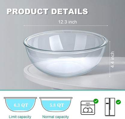 6.3 Qt Large Glass Mixing Bowl,11-1/2" Clear Glass Salad Cooking Bowls3