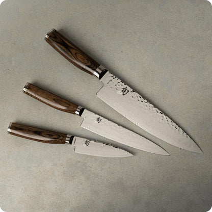 Shun Premier 3 Piece Starter Set | Includes 8" Chef, 4" Paring & 6.5" Utility Knives, VG-MAX Core, Damascus Stainless Steel Cladding, Pakkawood Handle3