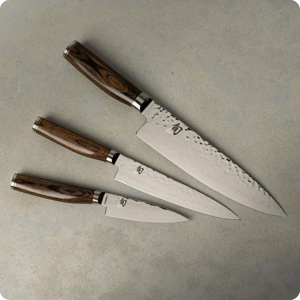 Shun Premier 3 Piece Starter Set | Includes 8" Chef, 4" Paring & 6.5" Utility Knives, VG-MAX Core, Damascus Stainless Steel Cladding, Pakkawood Handle3