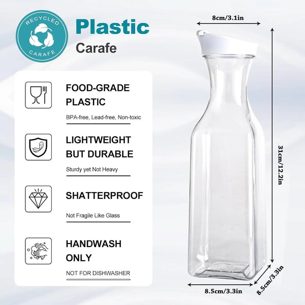 Set of 4 Plastic Carafe with Lid, 50 Oz Carafes for Mimosa Bar, Square Base Juice Containers, Water Bottle, Milk Container, Clear Beverage Containers for Fridge- HAND WASH ONLY2