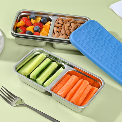 4 Pack Stainless Steel Snack Containers, Leak-Proof 2 Compartment Lunch Boxes with Silicone Lids, Reusable Metal Snack Box for Meal Prep, Travel, Outdoor & Daily Use (2 Compartments – A)2